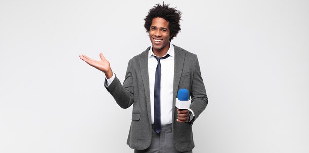 Young black man as a tv presenter