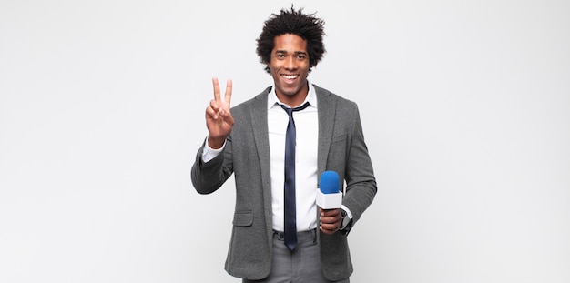 Young black man as a tv presenter