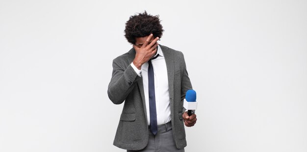 Young black man as a tv presenter