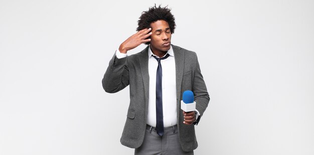 Young black man as a tv presenter