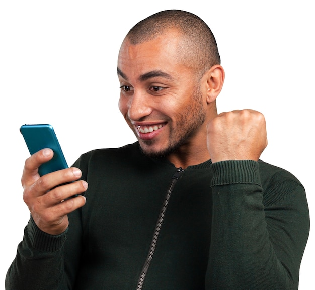 Young and black man yelling at the cellphone