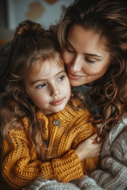 Young black mother holding her daughter embracing their foreheads touching sharing a tender moment in a cozy home Maternal love concept