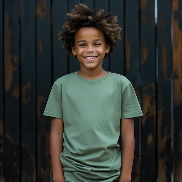 Young black teenager wearing empty blank tshirt for mockup