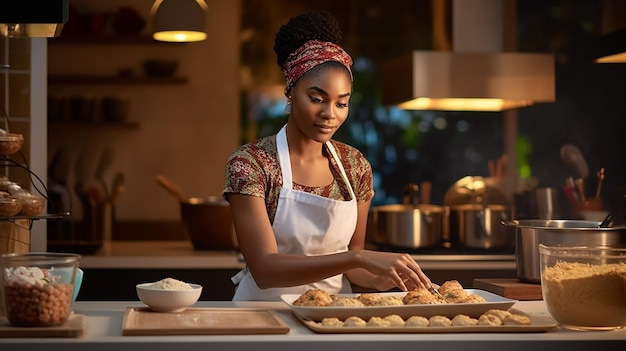 young black woman cooking