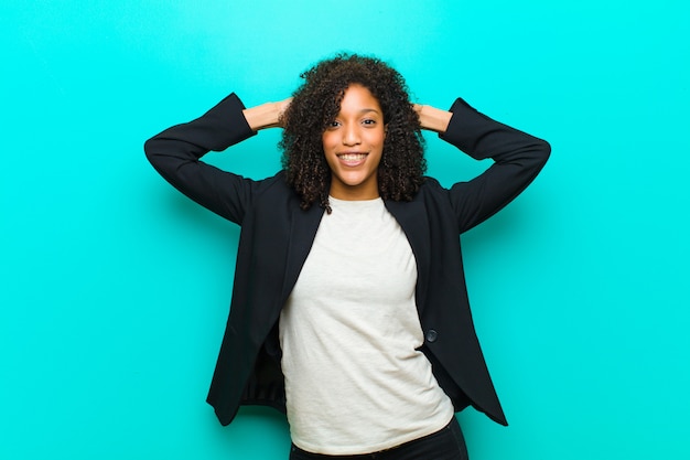 Young black woman looking happy