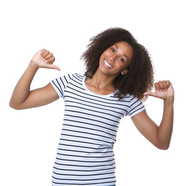 Young black woman smiling with thumbs sign