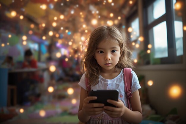 Photo a young blonde gen alpha girl immersed in digital device play