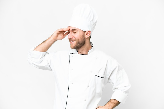 Young blonde man Chef over isolated white background has realized something and intending the solution