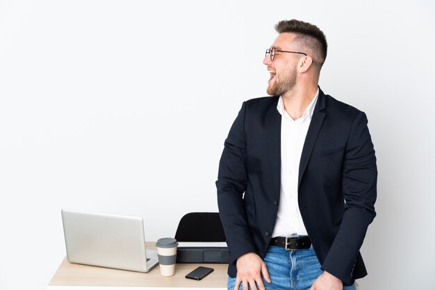 Young blonde man over isolated