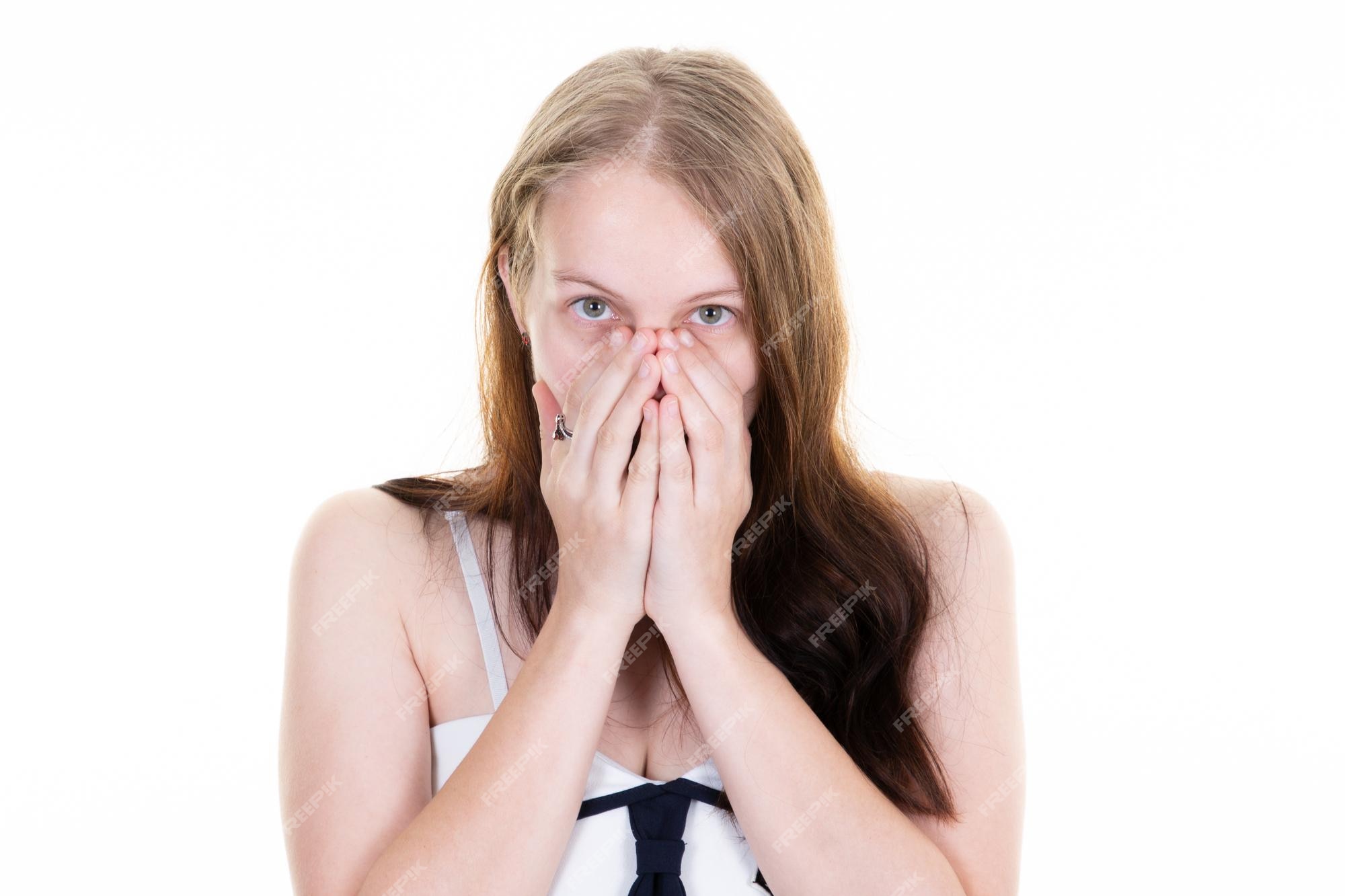 Scared Face Of Women On White Background Stock Photo, Picture and