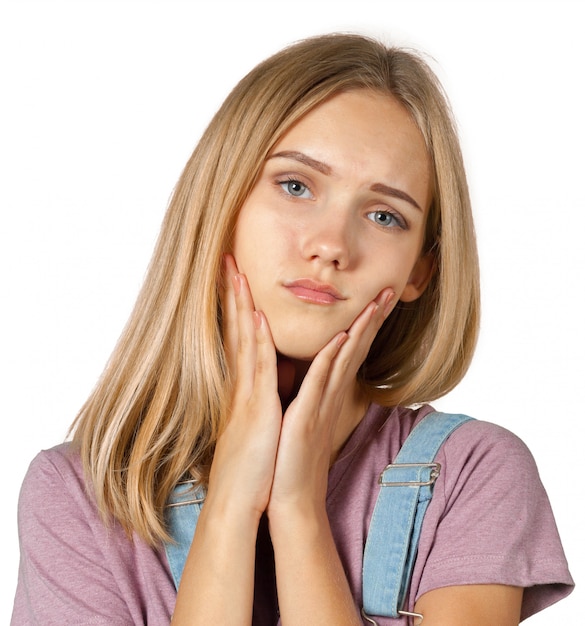 Young blonde tired woman