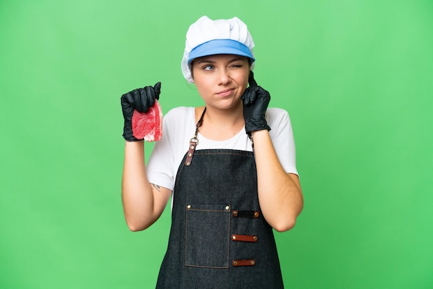 Young blonde woman over isolated background