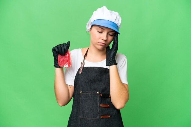 Young blonde woman over isolated background