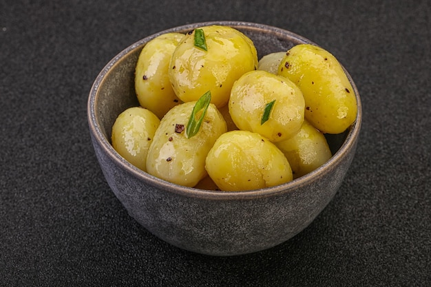 Young boiled potato in the bowl