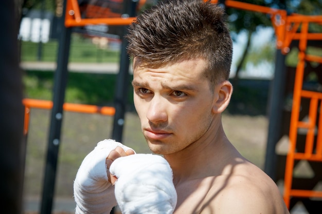 Young boxer in training