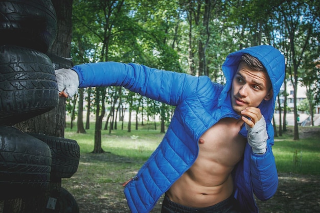 Young boxer in training