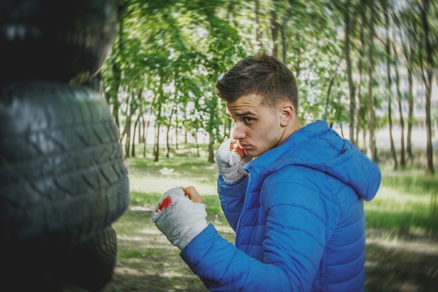 Young boxer in training