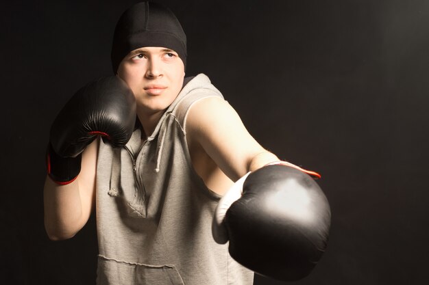 Young boxer working out