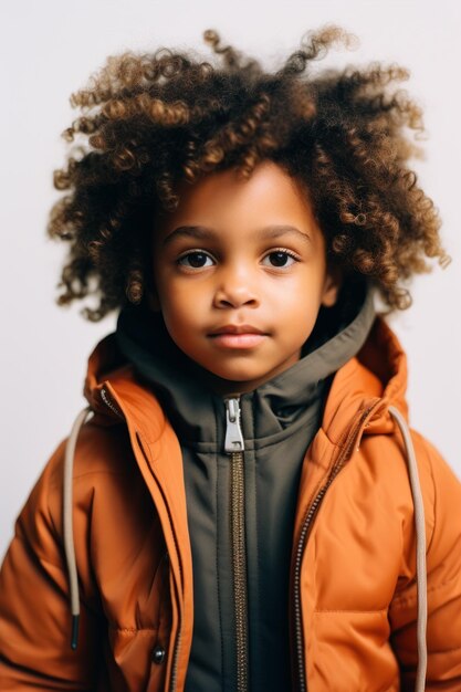 Young boy an africanamerican child in jacket face portrait