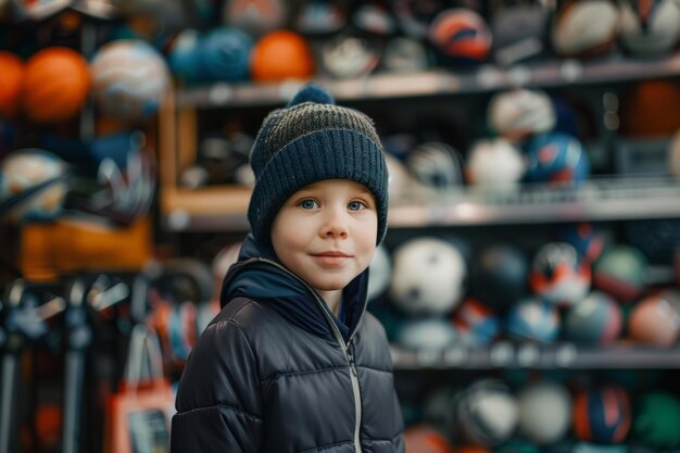 Young Boy in Black Jacket and Hat