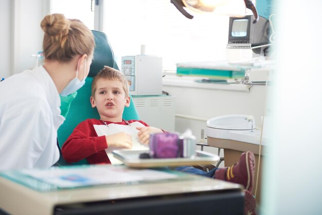 Young boy in a dental surgery teeth chech