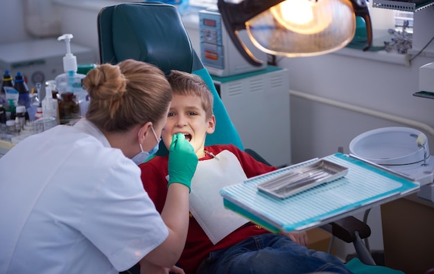 Young boy in a dental surgery teeth chech