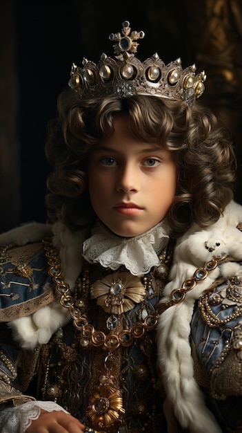 Foto un ragazzino vestito con un costume con una corona