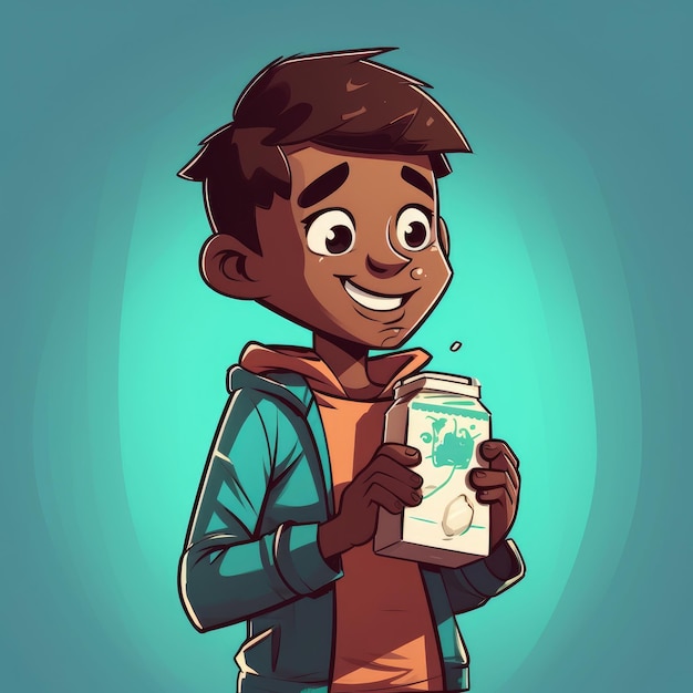 Young boy drinking milk cartoon illustration with generative ai