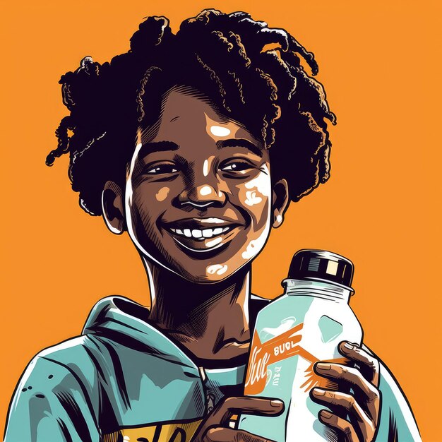 Young boy drinking milk cartoon illustration with generative ai