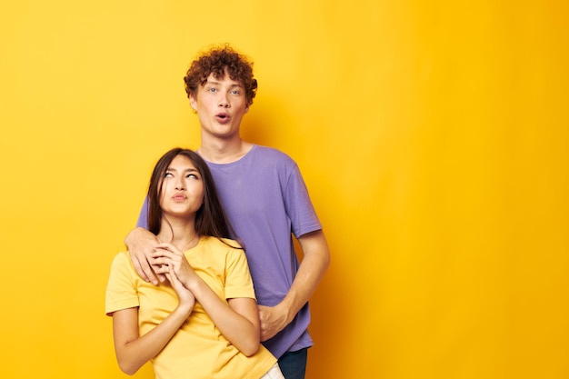 Young boy and girl Friendship posing fun studio Lifestyle unaltered