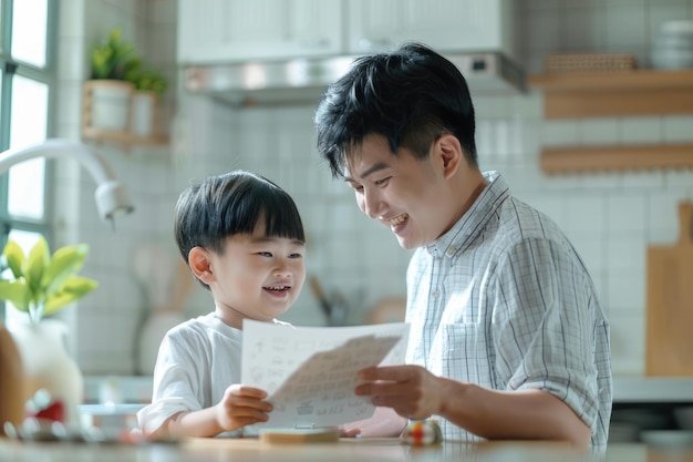 Young boy gives DIY Fathers Day card to dad