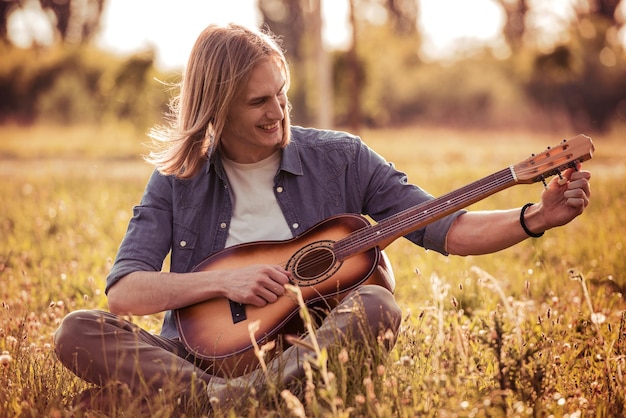 Young boy and guitar