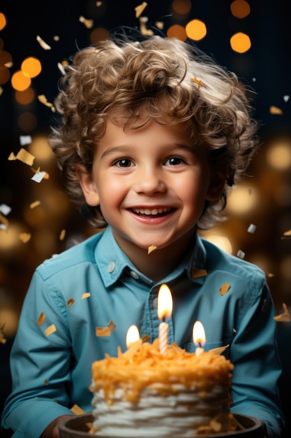 Young Boy Holding Birthday Cake With Candles