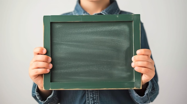 Young Boy Holding Blank Green Chalkboard