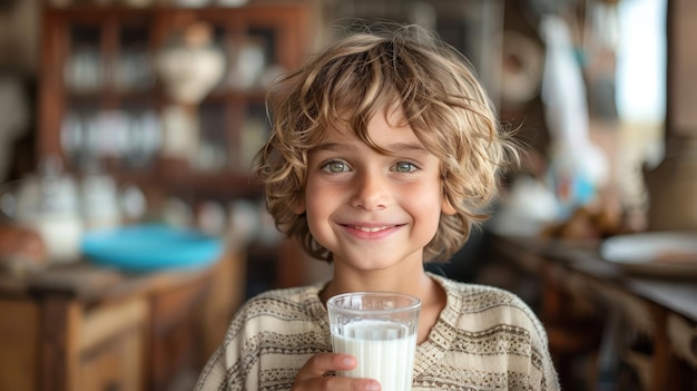 Young Boy Holding Glass of Milk