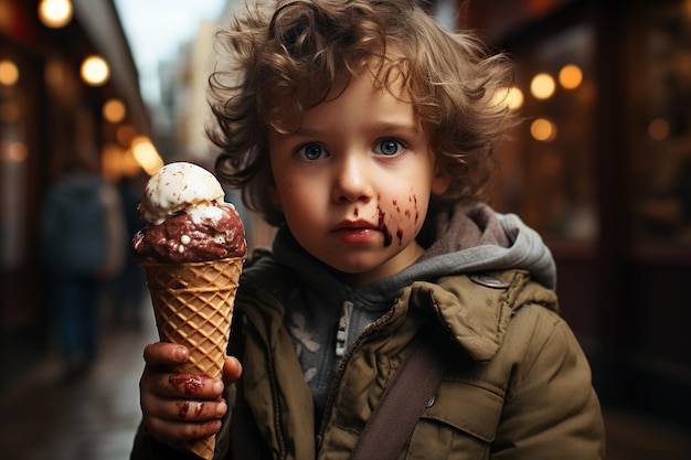 Young boy holding an ice cream cone