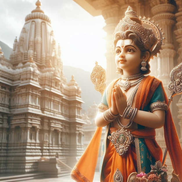 a young boy is praying in front of a temple