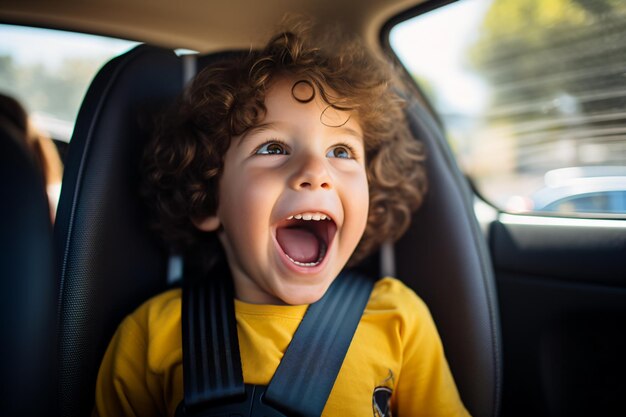 Photo a young boy is sitting in a car seat