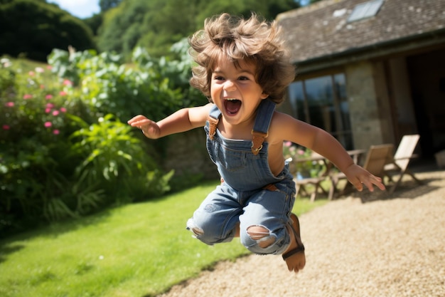 a young boy jumping in the air