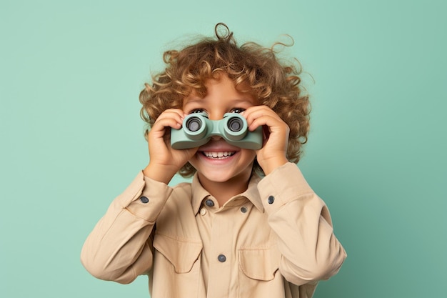 a young boy kid looking through binoculars