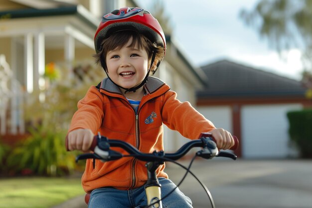 young boy kid riding a bicycle bokeh style background