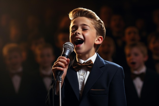 a young boy kid singing bokeh style background