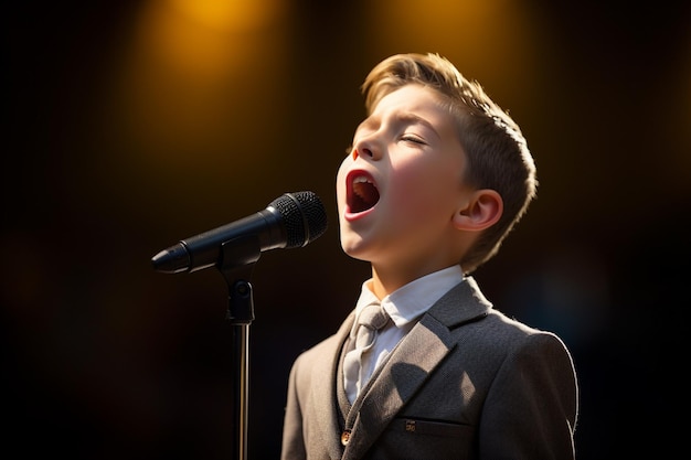 a young boy kid singing bokeh style background