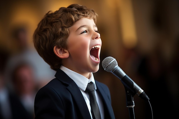 a young boy kid singing bokeh style background