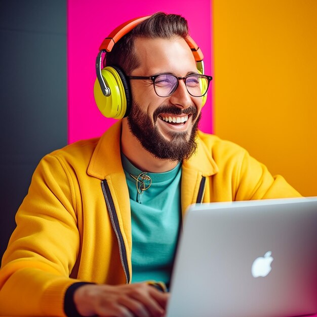 A young boy listening music