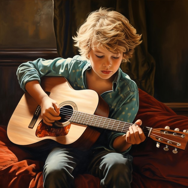 a young boy playing the guitar