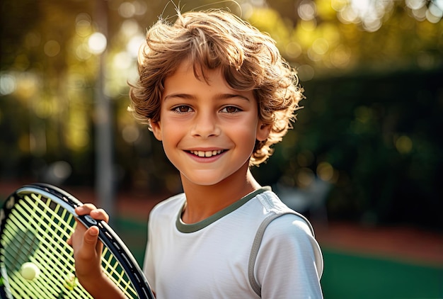 A young boy playing tennis on a tennis court