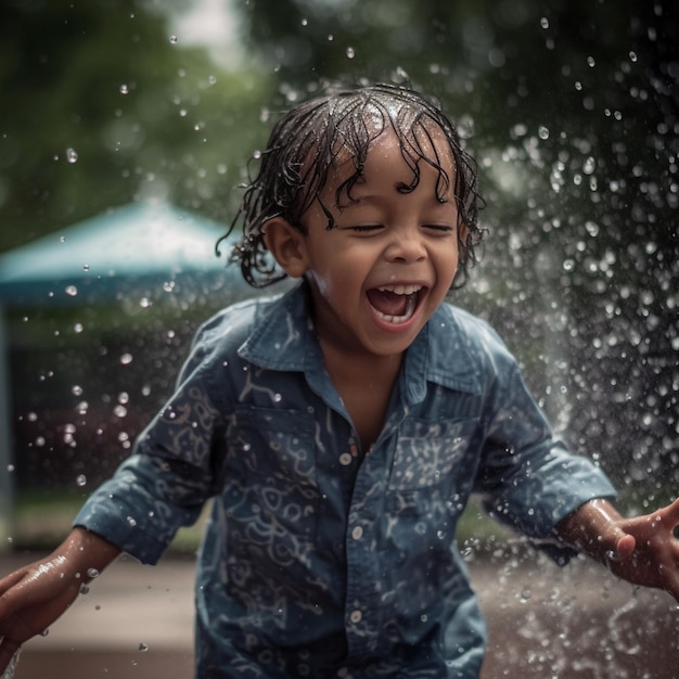 A young boy playing in the water