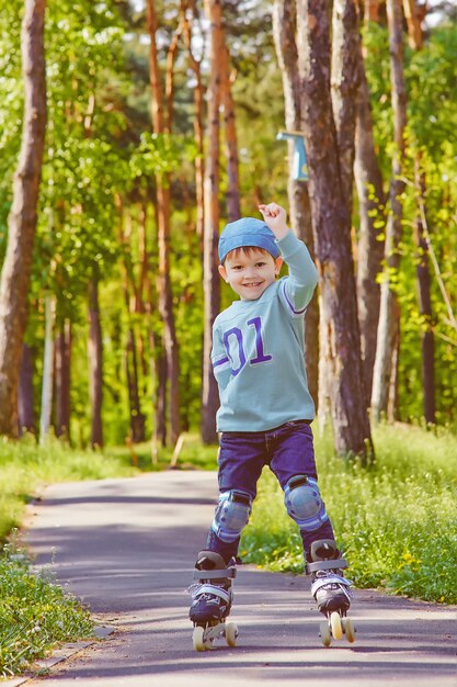 Young boy rollerskating outdoor