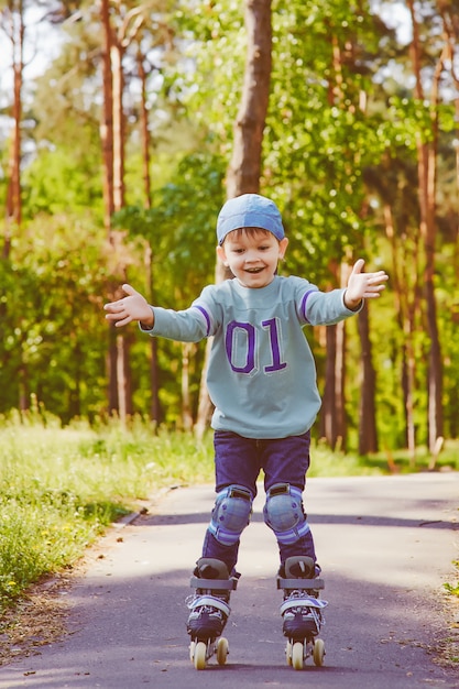 Young boy rollerskating outdoor